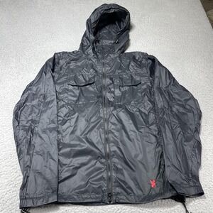 Chrome Jacket Mens Large Gray Hooded Windbreaker Cycling Packable Shell Jacket